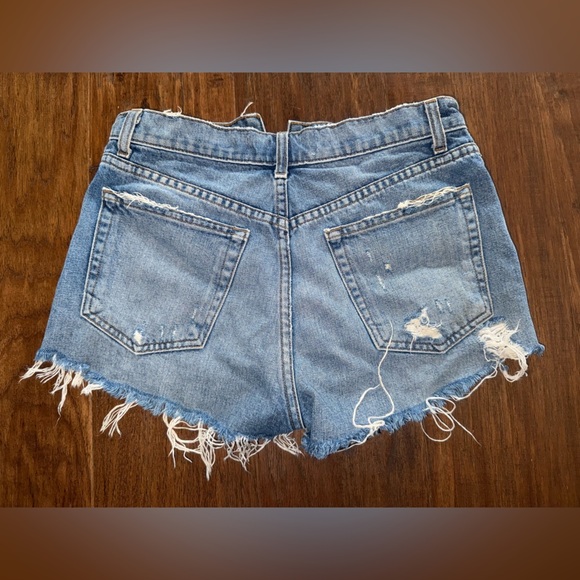 Reformation Blue Distressed Jean Shorts - Picture 2 of 3